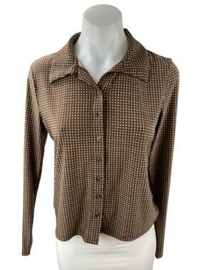 Levi's Women's Brown Polka Dot Collared Long Sleeve Crop Button Down Shirt Top S